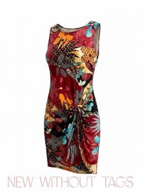 Abstract Ruched Mini Dress L/XL Runs SMALL | Colorful Bodycon